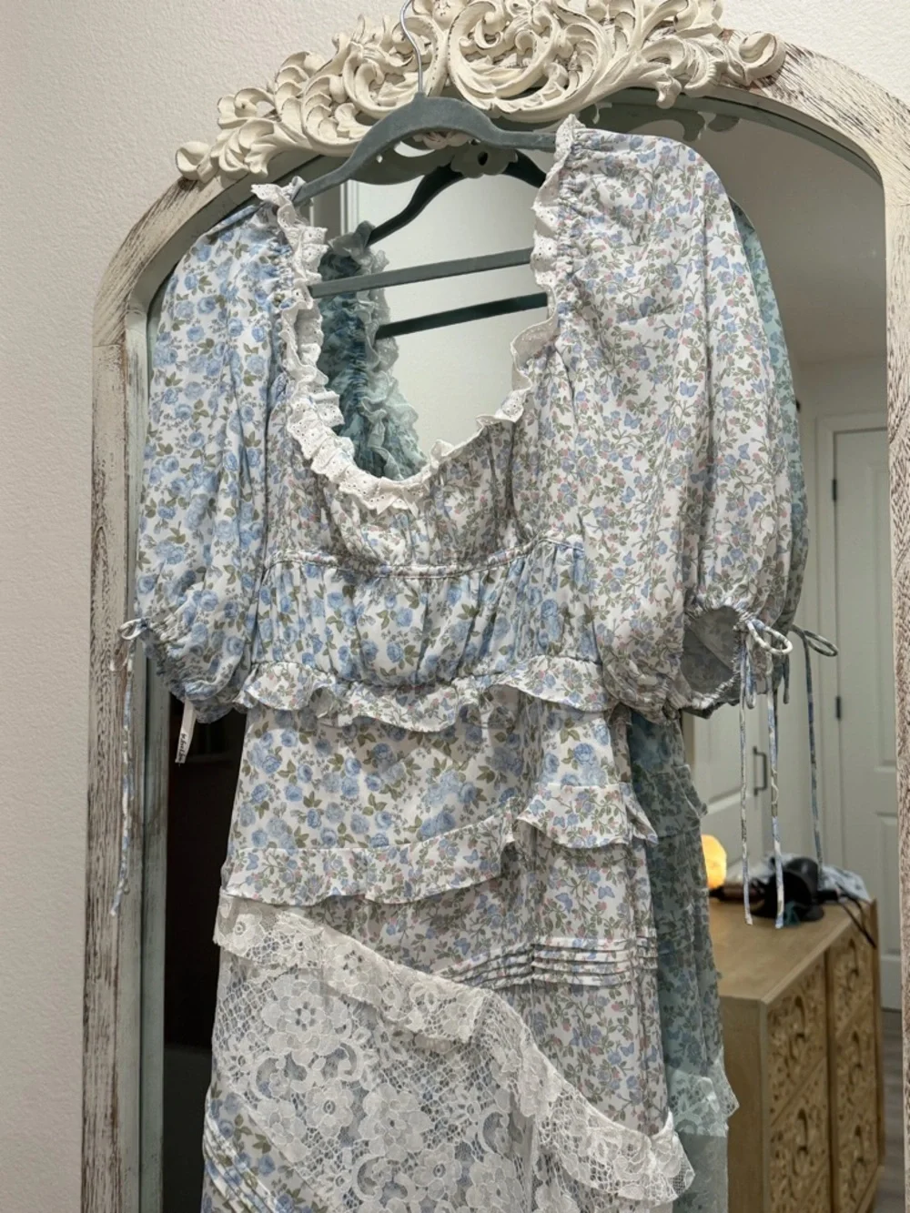 For Love & Lemons Light Blue and White Floral Lace Maxi Dress - Picture 2 of 5